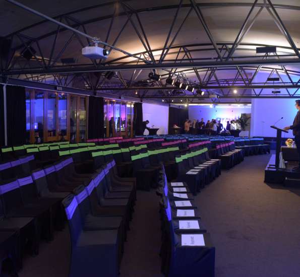 Spacious meeting room with modern conference setup